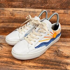 Soludos Sunrise Sunset White Leather Embroidered Sneaker Women's 8 Sol Luna Shoe